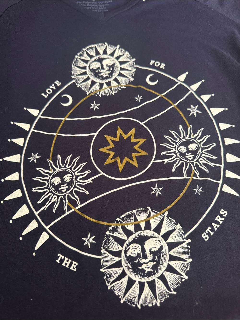 Freeze Navy V-Neck Celestial Graphic Tee with Gold Accents - Picture 2 of 3